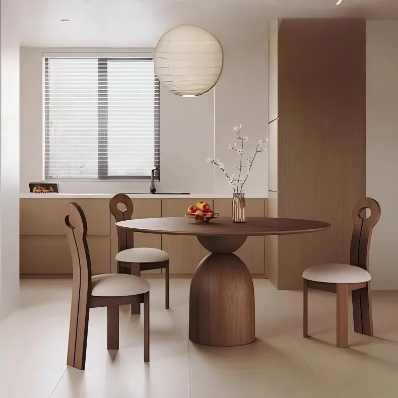 Marino Round Dining Table - Mid-Century Style Pedestal Table in Walnut Wood for Small Spaces - Image 5